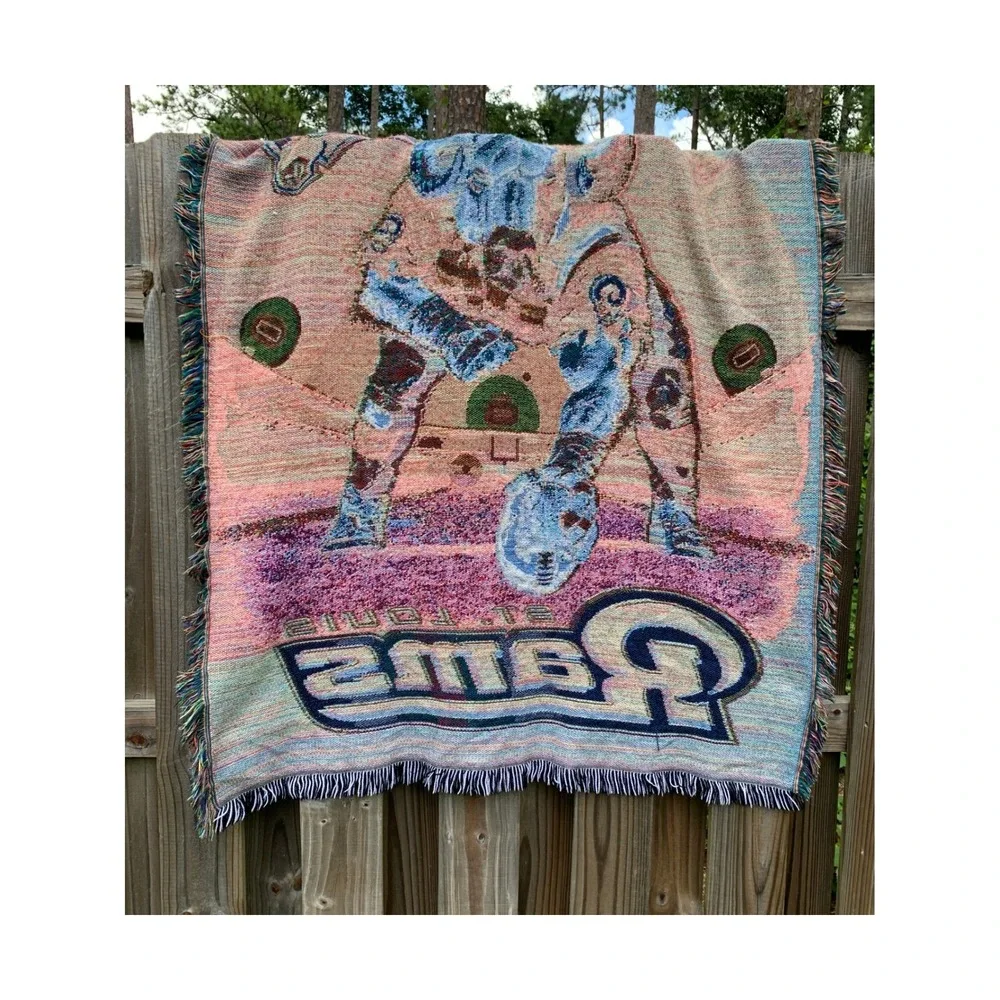 Vintage St Louis Rams Throw Blanket Woven Tapestry Fringe NFL Football 44x58